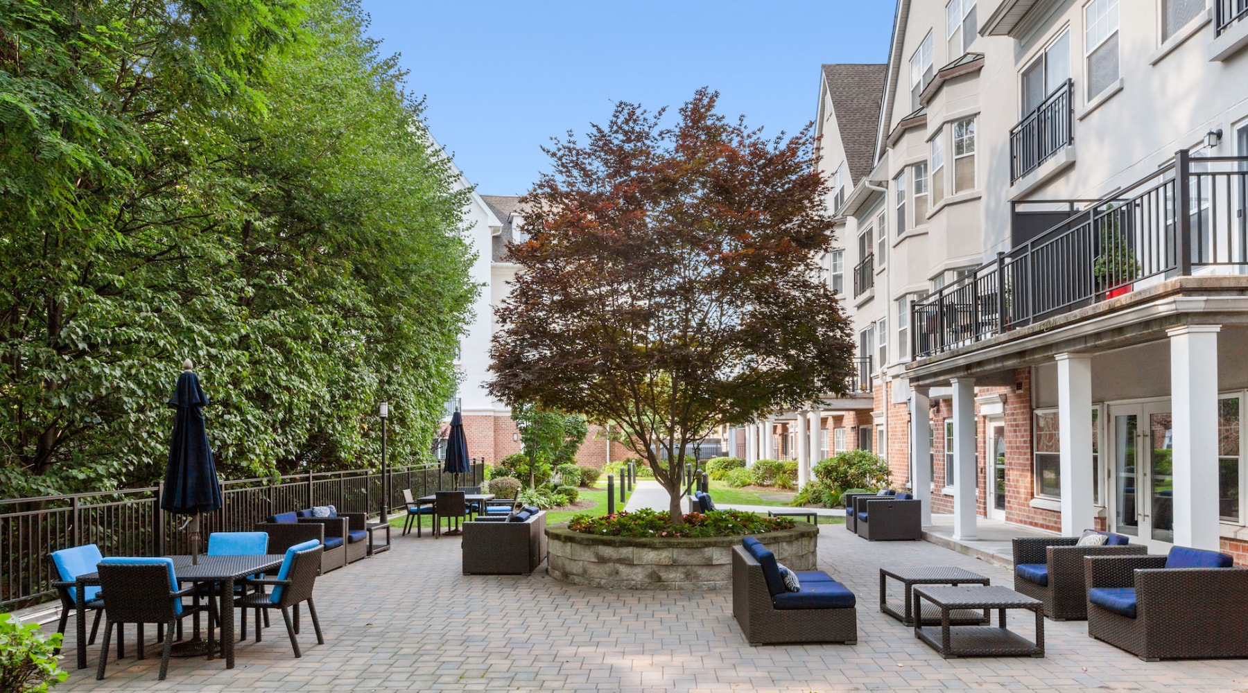 outdoor courtyard with seating area
